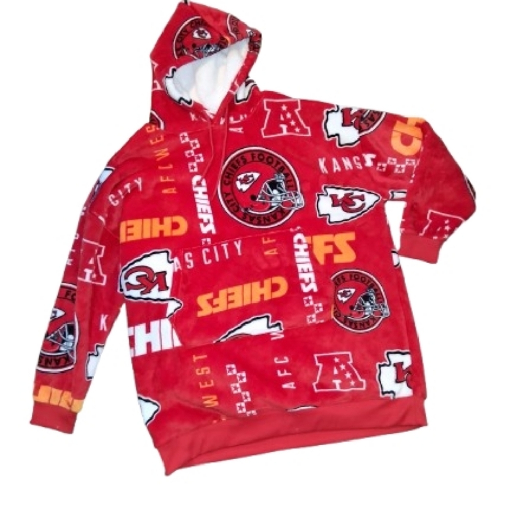 Kansas City Chiefs Red Fleece NFL Hoodie With Pocket Pouch ONE SIZE FITS MOST